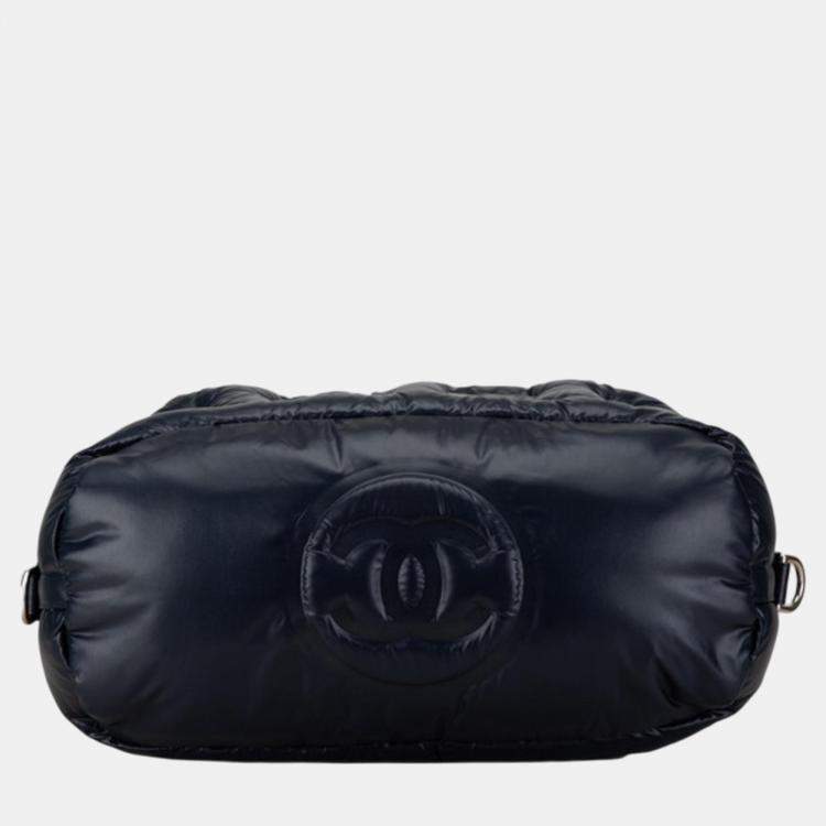 Pre Owned Chanel Navy Pink Nylon Wool Doudone Coconneige Embossed Handbag