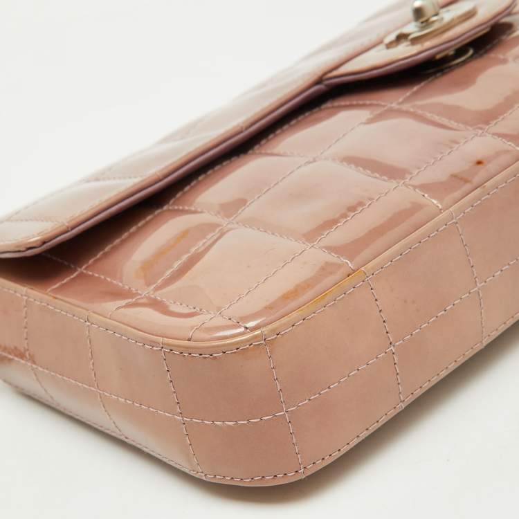 Pre Owned Chanel Dusty Pink Quilted Patent Leather Chocolate Bar CC East West Flap Bag