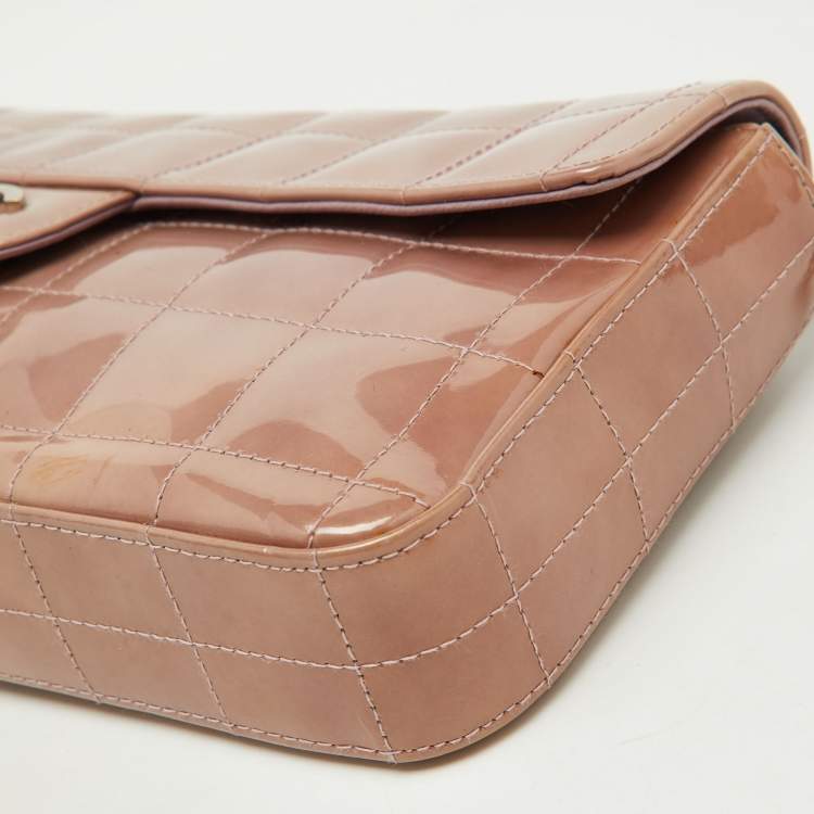 Pre Owned Chanel Dusty Pink Quilted Patent Leather Chocolate Bar CC East West Flap Bag