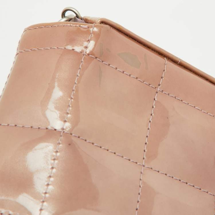 Pre Owned Chanel Dusty Pink Quilted Patent Leather Chocolate Bar CC East West Flap Bag