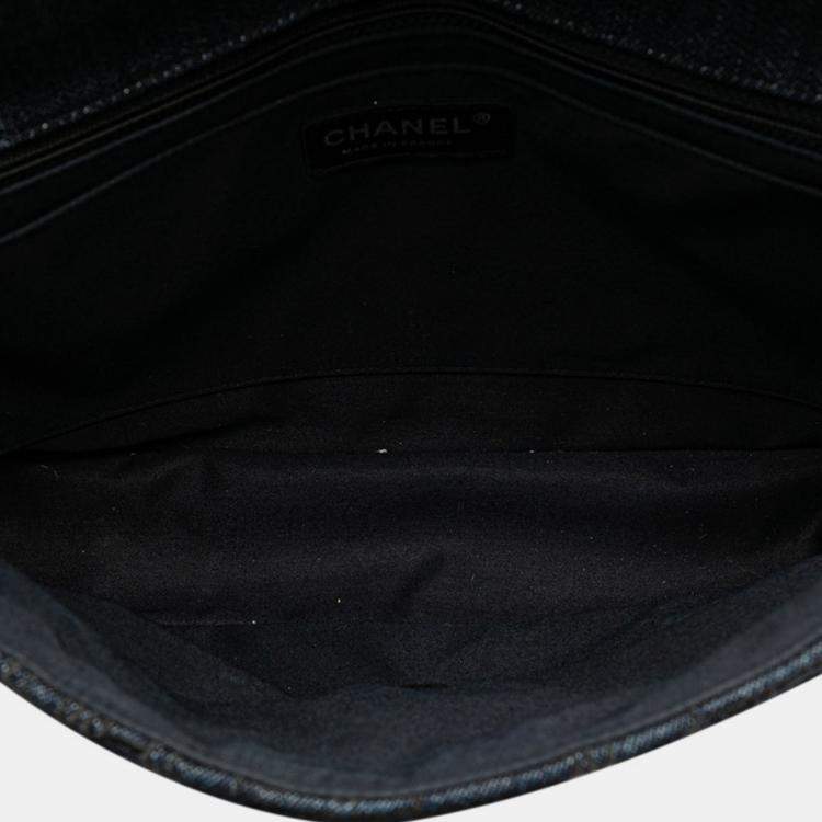Pre Owned Chanel Blue Denim Perfume Embroidery Chain Shoulder Bag
