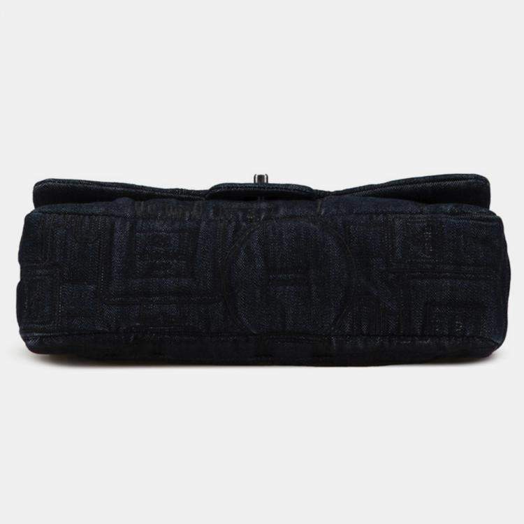 Pre Owned Chanel Blue Denim Perfume Embroidery Chain Shoulder Bag