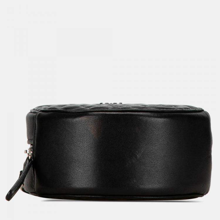 Pre Owned Chanel Black Leather Camellia Round Mini Chain Shoulder Bag