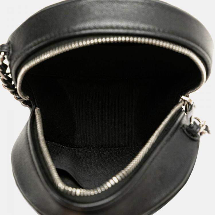 Pre Owned Chanel Black Leather Camellia Round Mini Chain Shoulder Bag