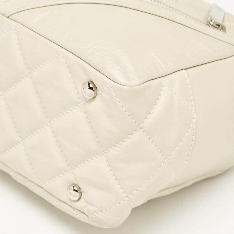 Pre Owned Chanel Light Beige Quilted Aged Leather Cotton Club Bowler Bag