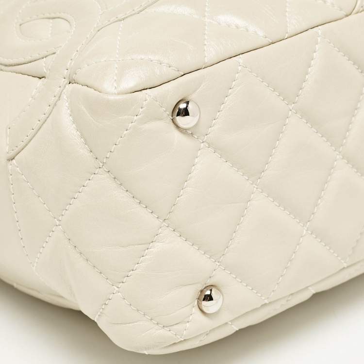 Pre Owned Chanel Light Beige Quilted Aged Leather Cotton Club Bowler Bag