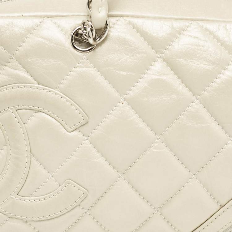 Pre Owned Chanel Light Beige Quilted Aged Leather Cotton Club Bowler Bag