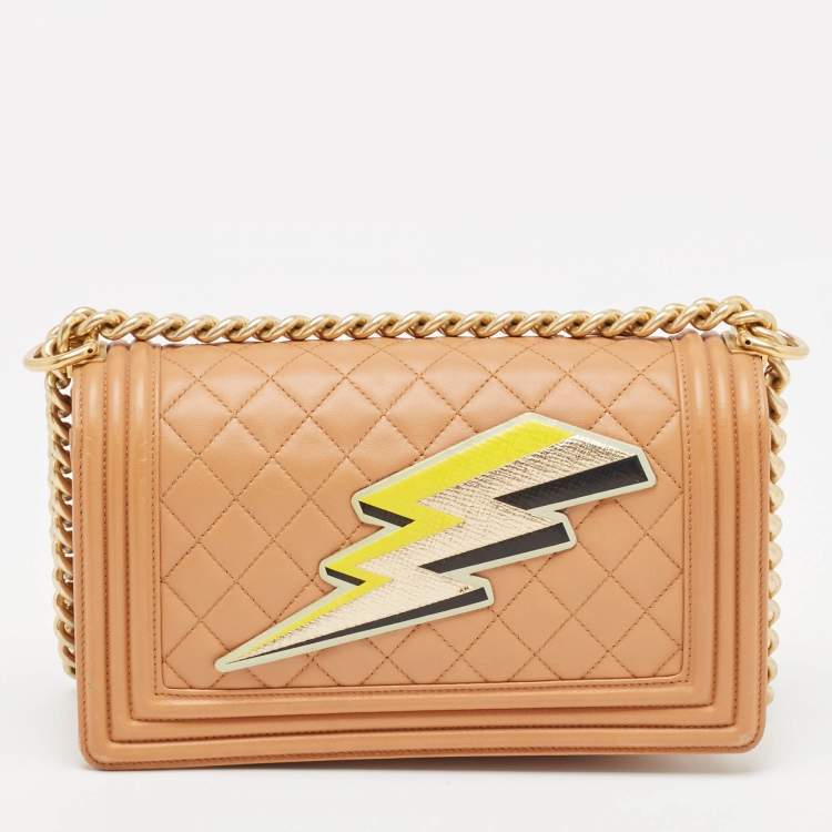 Pre Owned Chanel Brown Quilted Leather Medium Boy Flap Bag