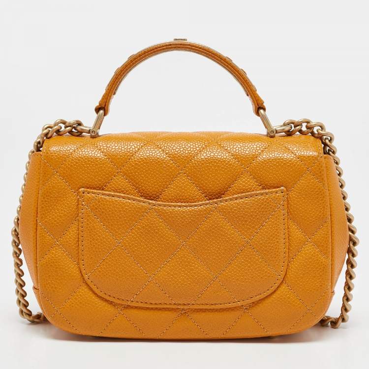Pre Owned Chanel Mustard Caviar Leather Mini Carry Around Flap Bag