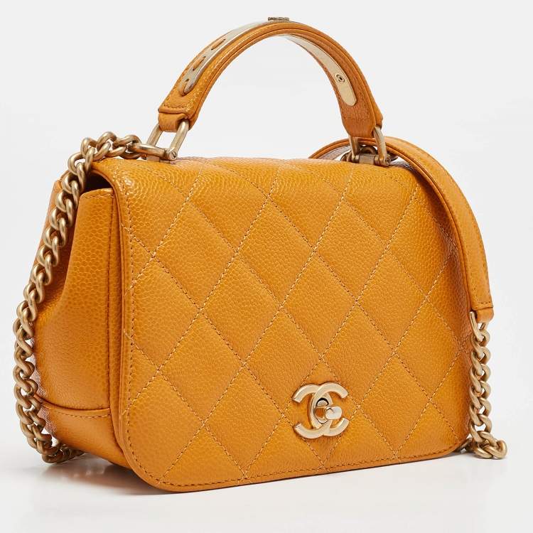 Pre Owned Chanel Mustard Caviar Leather Mini Carry Around Flap Bag