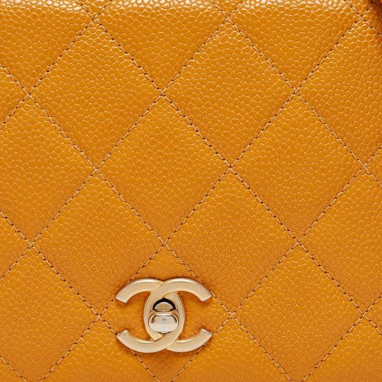 Pre Owned Chanel Mustard Caviar Leather Mini Carry Around Flap Bag