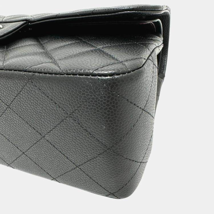 Pre Owned Chanel Black Caviar Leather Double Flap Shoulder Bag