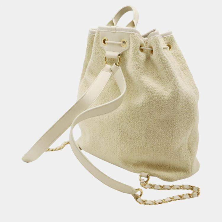 Pre Owned Chanel Ivory Velour, Leather Deauville Line Rucksack Backpack 