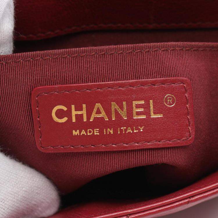 Pre Owned Chanel Red Reverse Chevron Quilted  Leather Round Top Handle  Bag