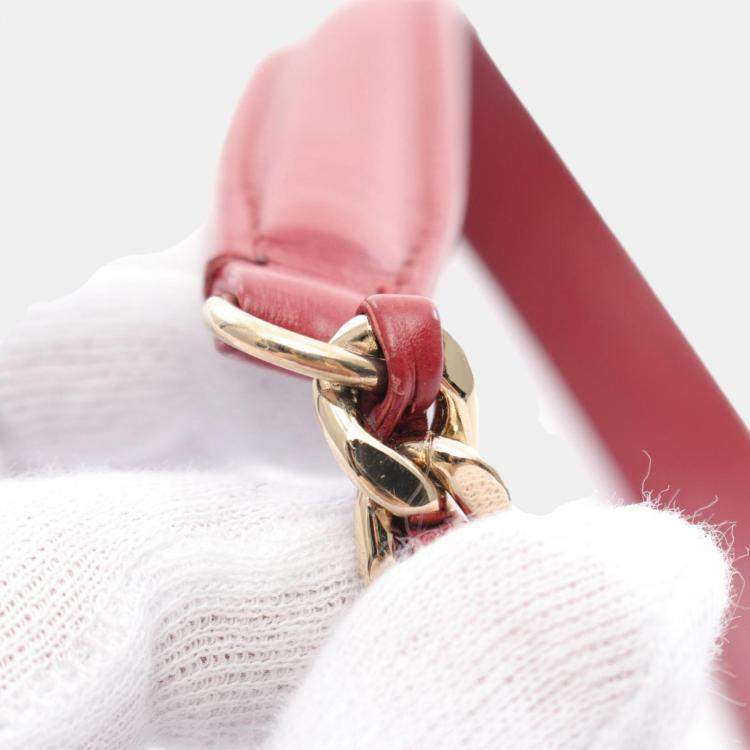 Pre Owned Chanel Red Reverse Chevron Quilted  Leather Round Top Handle  Bag