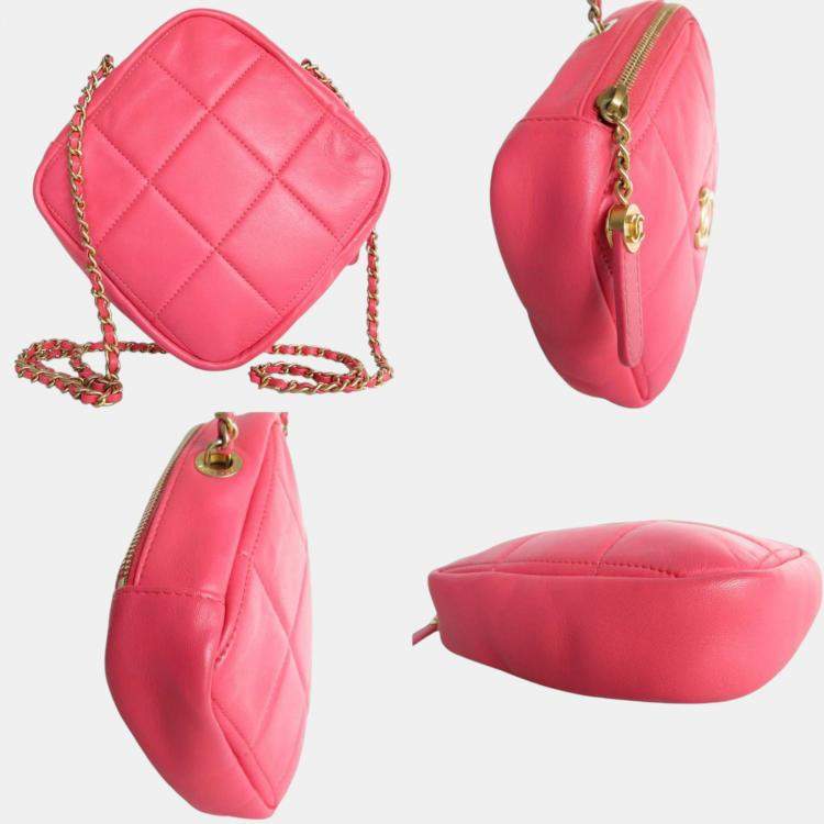 Pre Owned Chanel Pink Quilted Leather Diamond CC Shoulder Bag