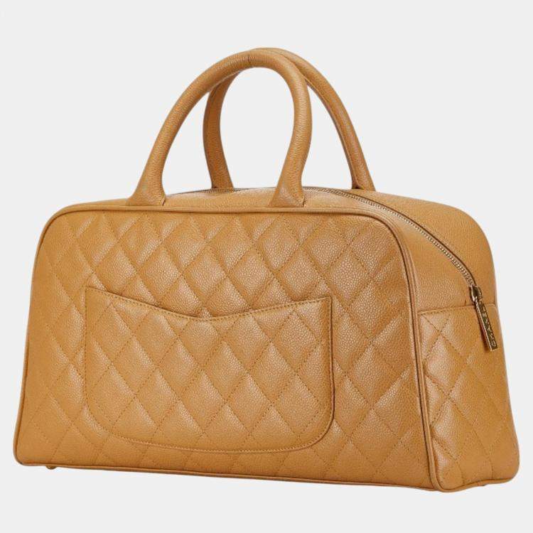 Pre Owned Chanel Beige Caviar Leather Coco Mark Bowling  Bag