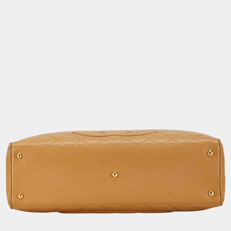 Pre Owned Chanel Beige Caviar Leather Coco Mark Bowling  Bag