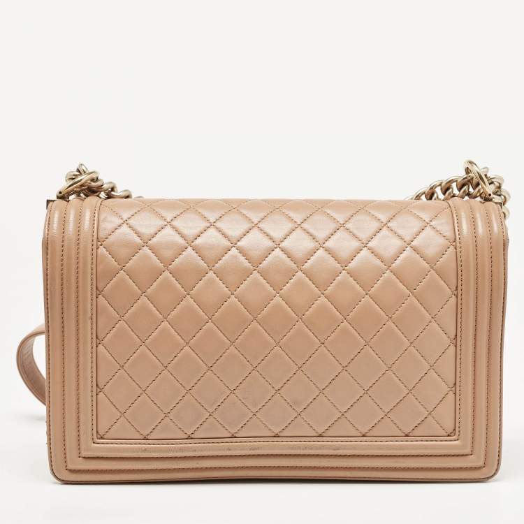 Pre Owned Chanel Beige Quilted Leather New Medium Boy Flap Bag