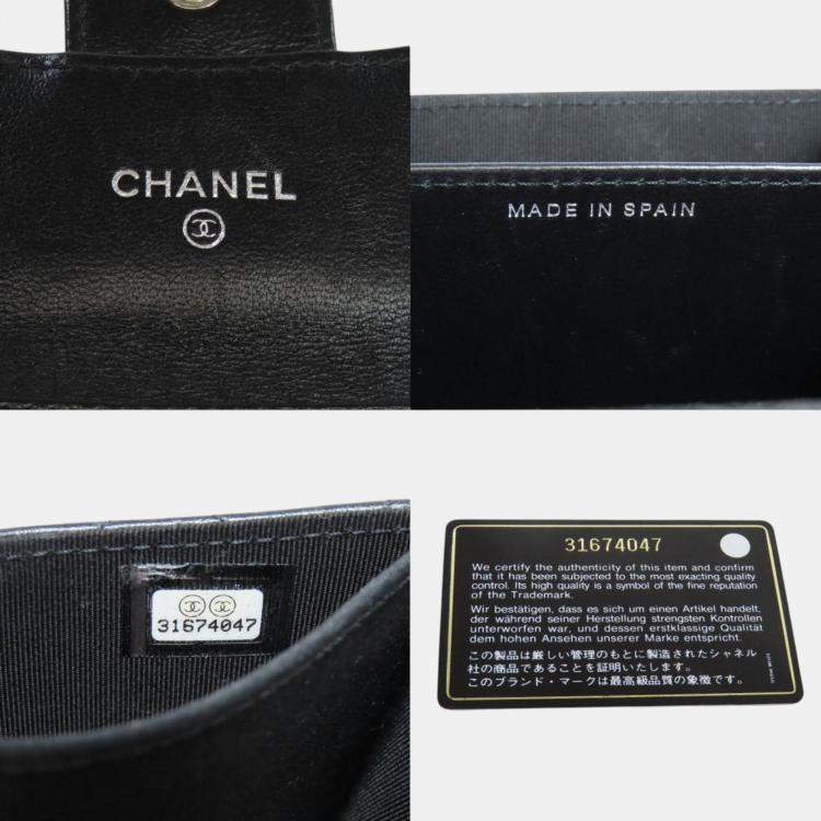Pre Owned Chanel Black Lambskin Leather Chain Bi-Fold Wallet