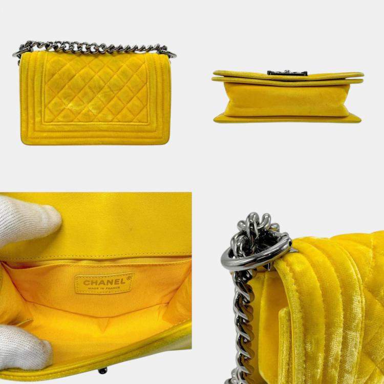 Pre Owned Chanel Yellow Velvet Boy Chain Shoulder Bag