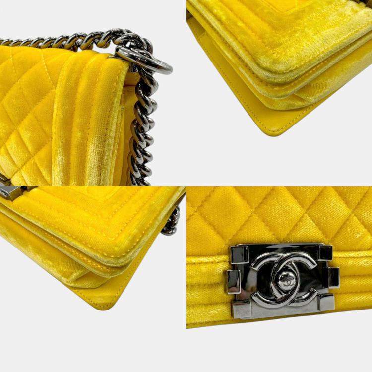 Pre Owned Chanel Yellow Velvet Boy Chain Shoulder Bag