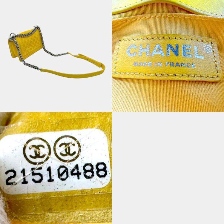 Pre Owned Chanel Yellow Velvet Boy Chain Shoulder Bag