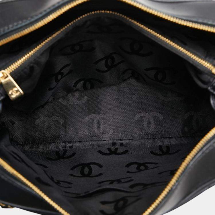 Pre Owned Chanel Black Lambskin Leather V-Stitch Chain Shoulder Bag