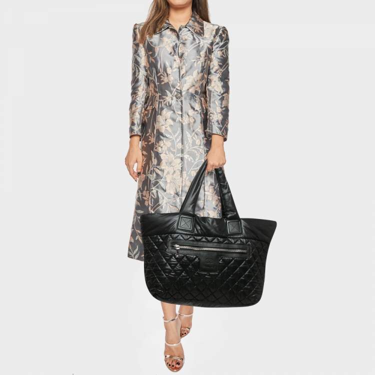 Pre Owned Chanel Black Quilted Nylon Coco Cocoon Tote