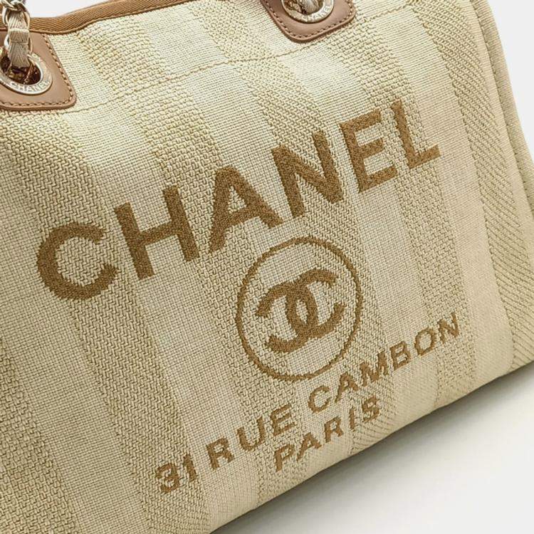 Pre Owned Chanel Beige Brown Canvas Deauville Tote and Shoulder Bag
