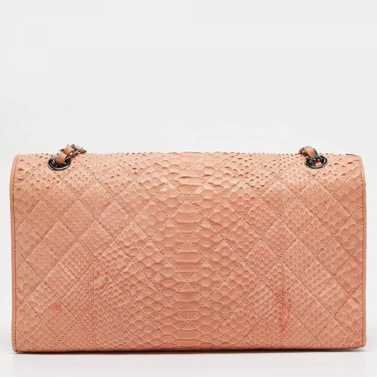 Pre Owned Chanel Peach Python Envelope Flap Bag