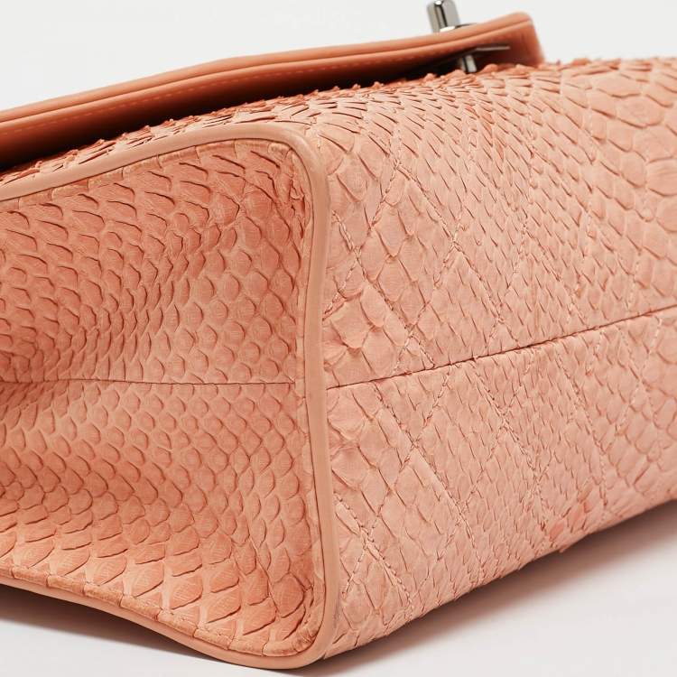 Pre Owned Chanel Peach Python Envelope Flap Bag