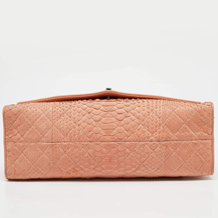 Pre Owned Chanel Peach Python Envelope Flap Bag