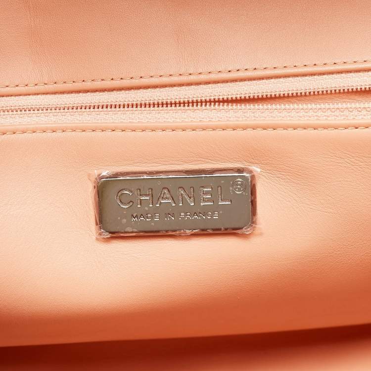 Pre Owned Chanel Peach Python Envelope Flap Bag