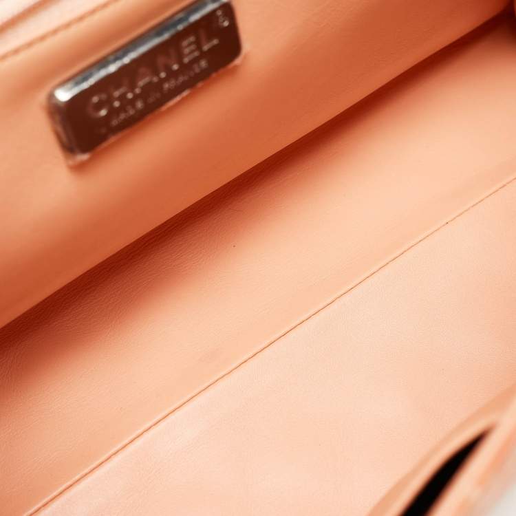 Pre Owned Chanel Peach Python Envelope Flap Bag