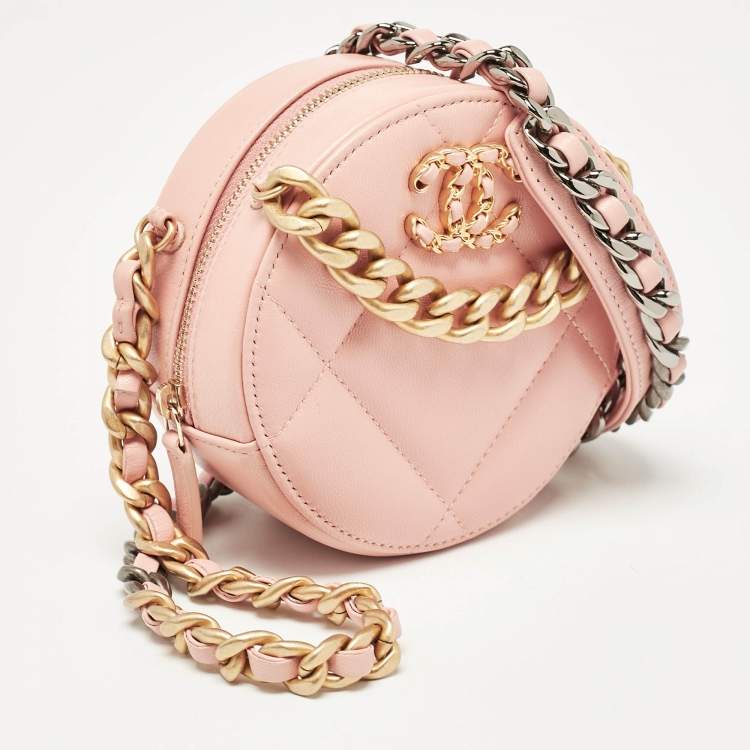 Pre Owned Chanel Pink Quilted Leather 19 Round Crossbody Bag