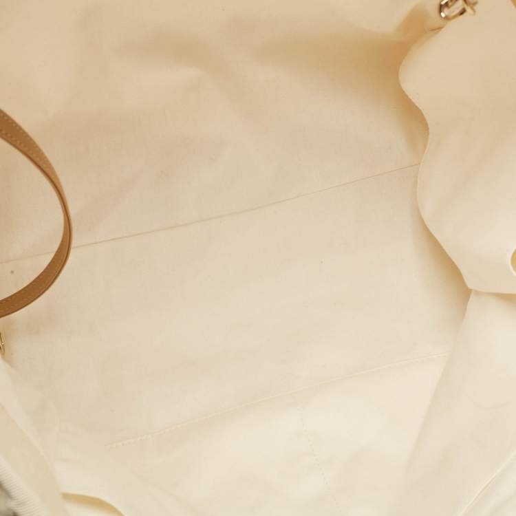 Pre Owned Chanel Tan/Cream Canvas Large Pearl Deauville Shopper Tote