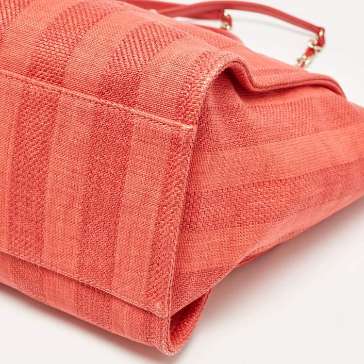 Pre Owned Chanel Red Raffia Striped Large Deauville Shopper Tote