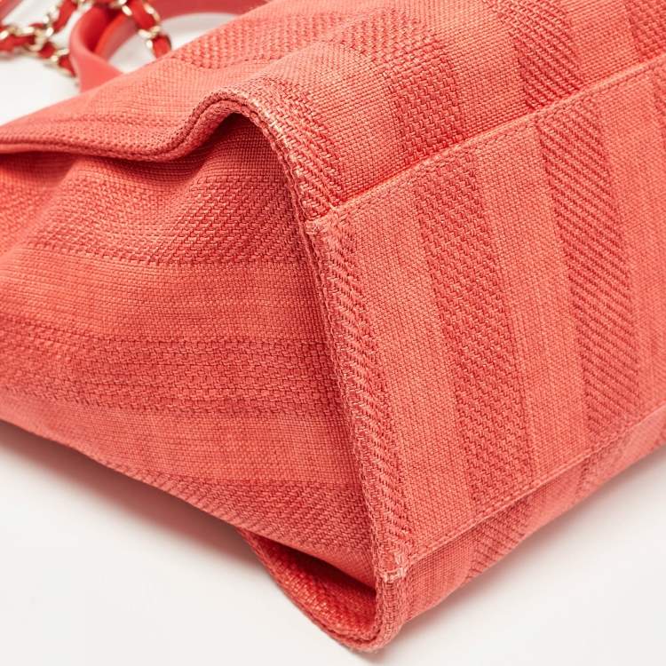 Pre Owned Chanel Red Raffia Striped Large Deauville Shopper Tote