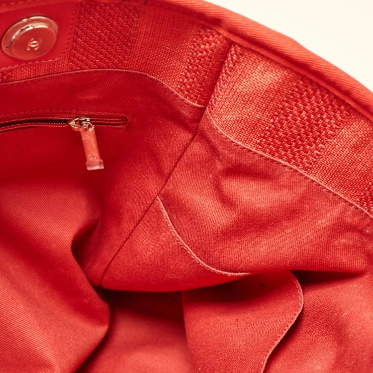 Pre Owned Chanel Red Raffia Striped Large Deauville Shopper Tote