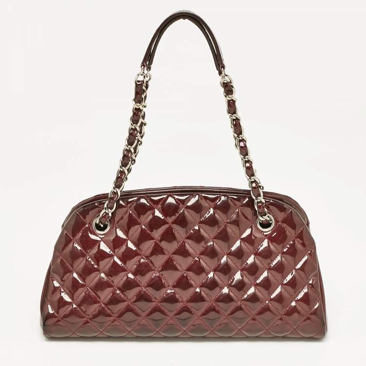 Pre Owned Chanel Burgundy Quilted Patent Leather Medium Just Mademoiselle Bowler Bag