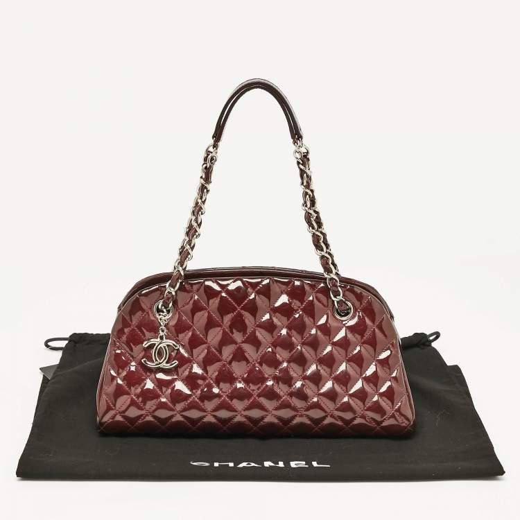 Pre Owned Chanel Burgundy Quilted Patent Leather Medium Just Mademoiselle Bowler Bag