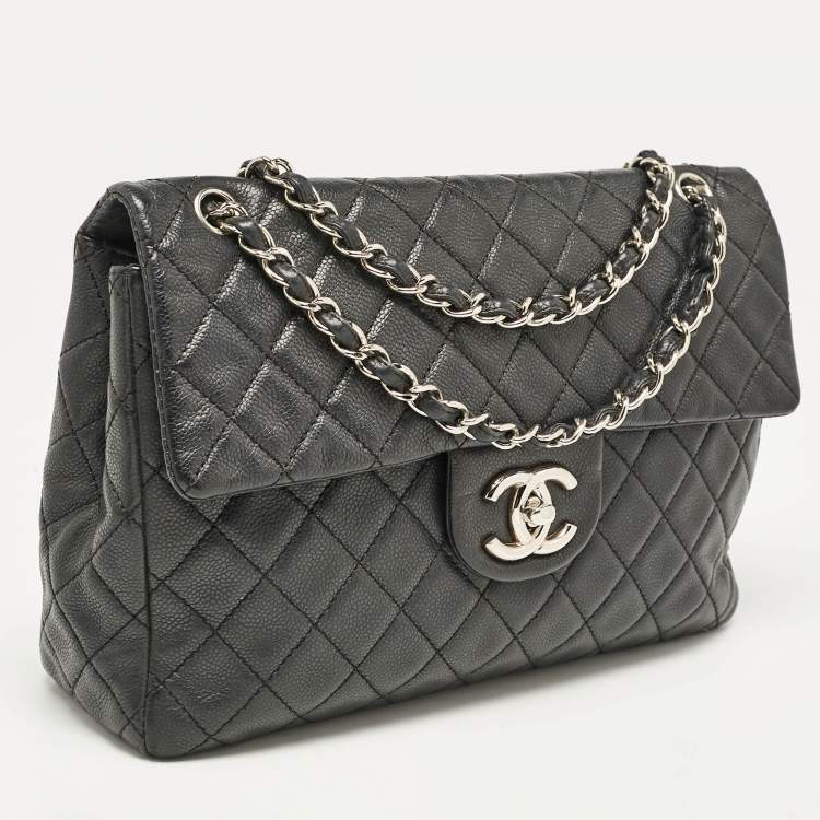 Pre Owned Chanel Black Quilted Leather Maxi Classic Single Flap Bag