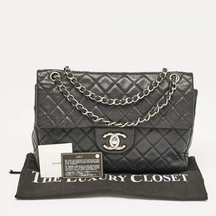 Pre Owned Chanel Black Quilted Leather Maxi Classic Single Flap Bag