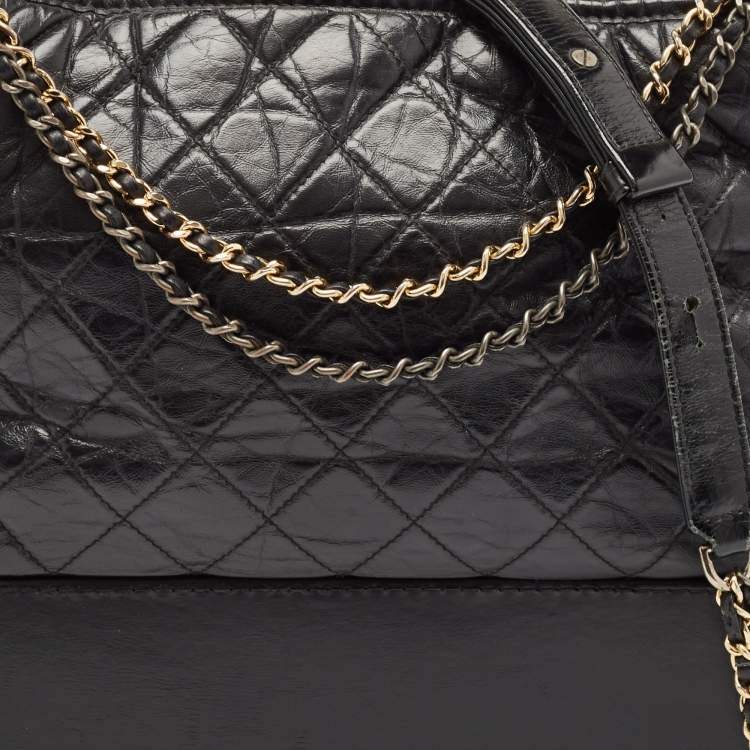 Pre Owned Chanel Black Quilted Aged Leather Large Gabrielle Hobo