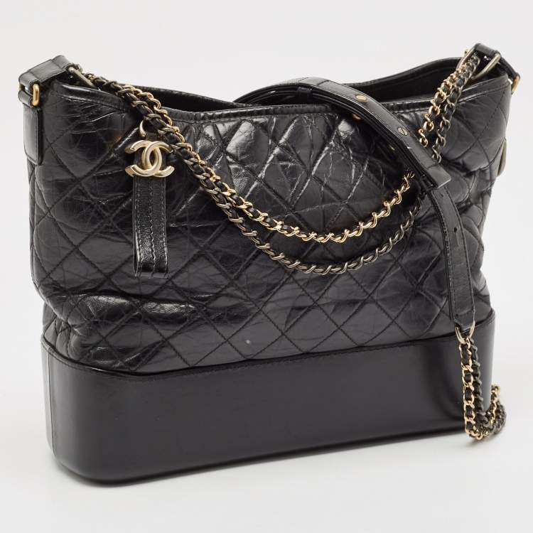 Pre Owned Chanel Black Quilted Aged Leather Large Gabrielle Hobo