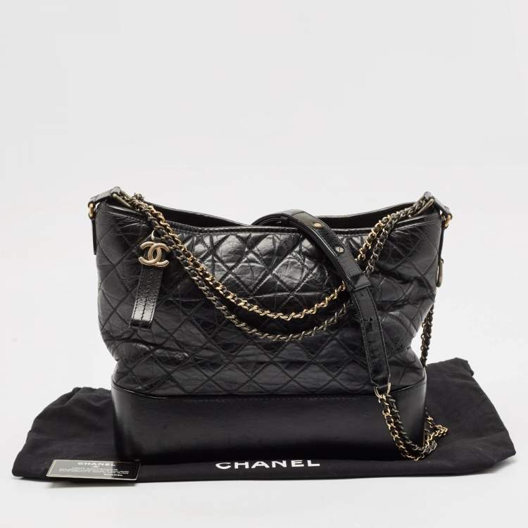 Pre Owned Chanel Black Quilted Aged Leather Large Gabrielle Hobo