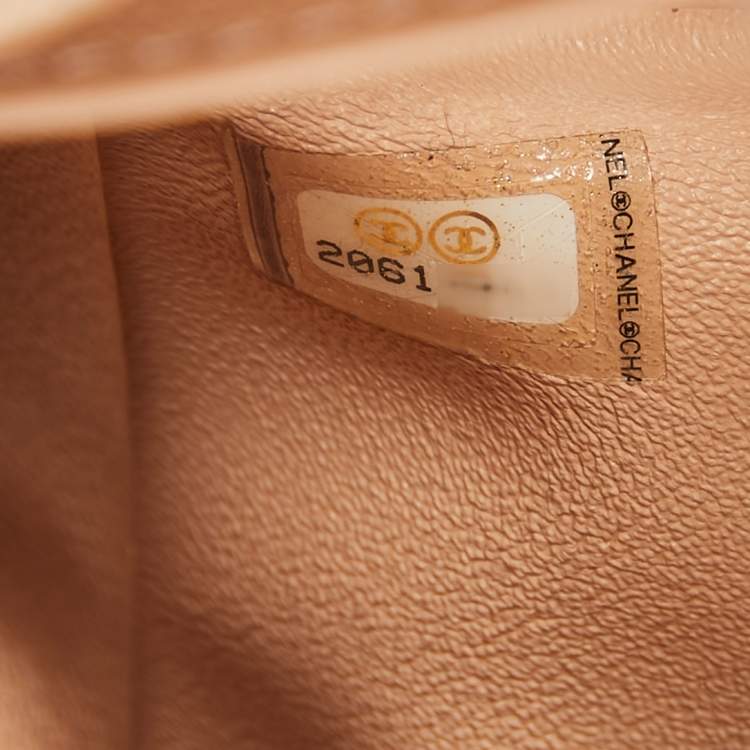 Pre Owned Chanel Beige Quilted Patent Leather Mini Square Classic Flap Bag