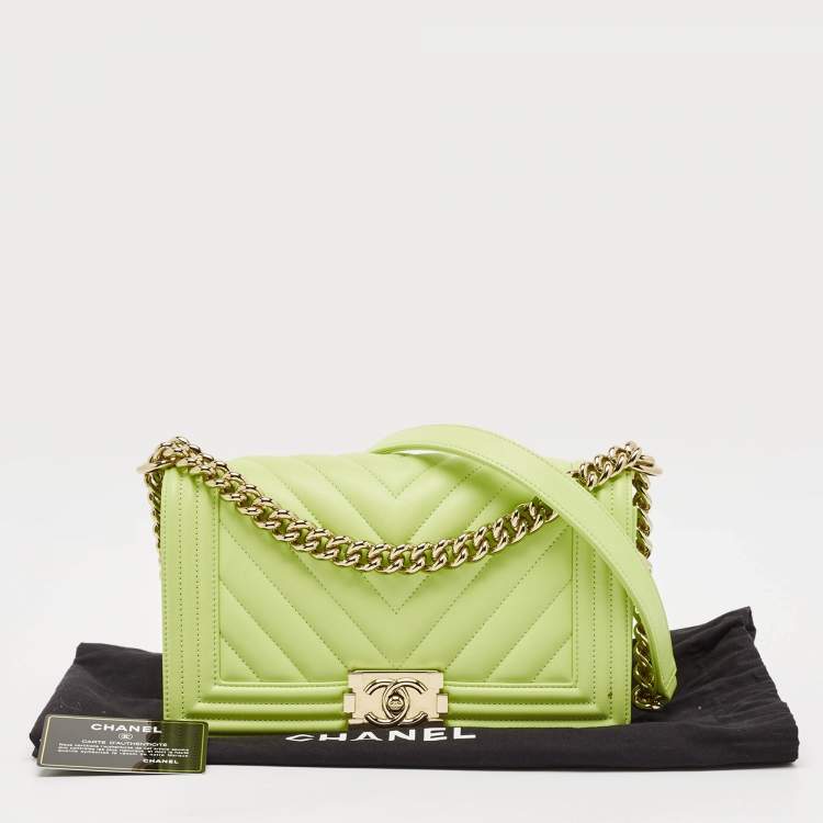 Pre Owned Chanel Light Green Quilted Leather Medium Boy Flap Bag