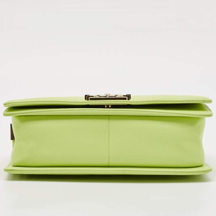 Pre Owned Chanel Light Green Quilted Leather Medium Boy Flap Bag